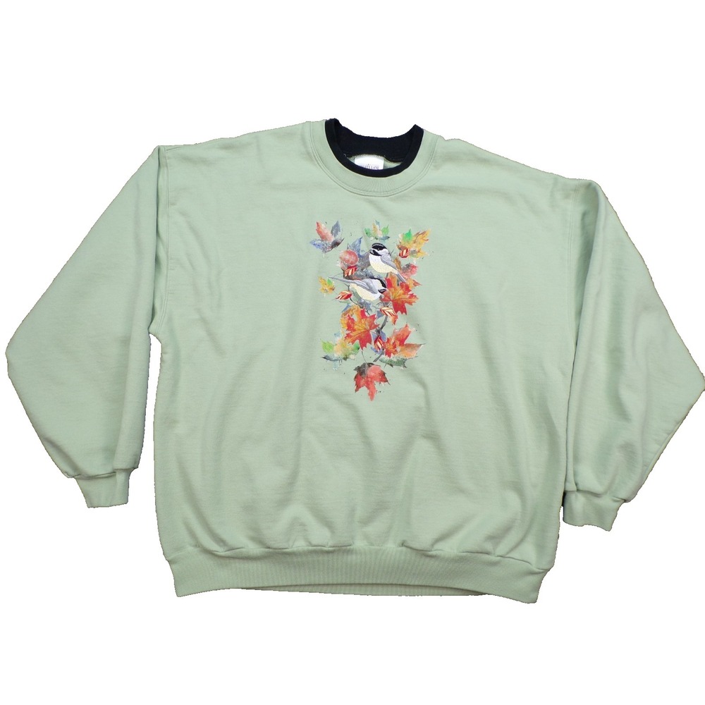 Liberty Lane Womans size 2X Chickadee Double Collar Sweatshirt Green